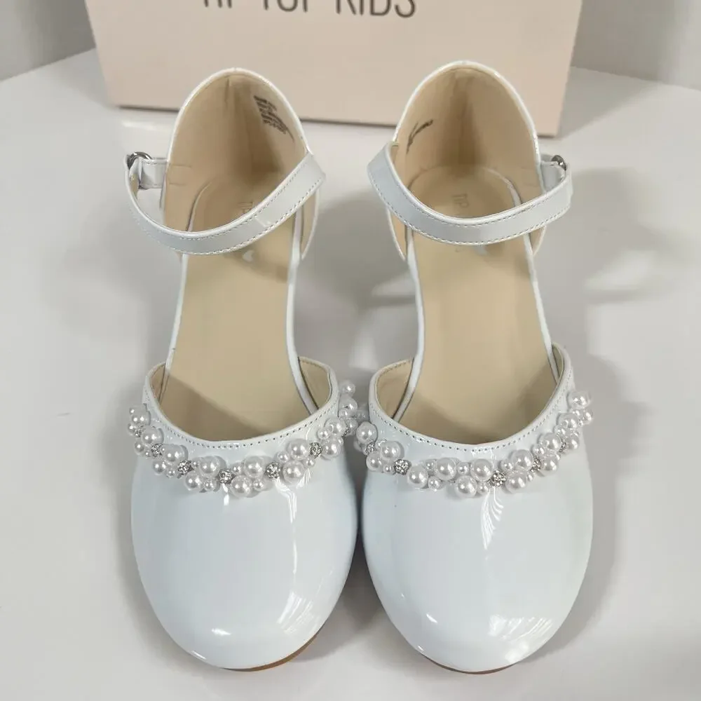 Tip Top Kids White Patent Mary Jane Shoes - Rhinestone Strap - Girls Size 3Y NEW